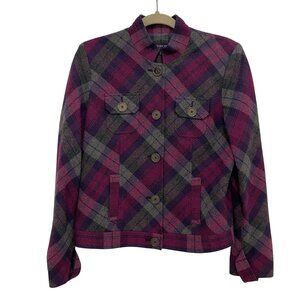 Jones New York Signature Womens Petite Size 10 Plaid Wool Blend Button-Up Jacket